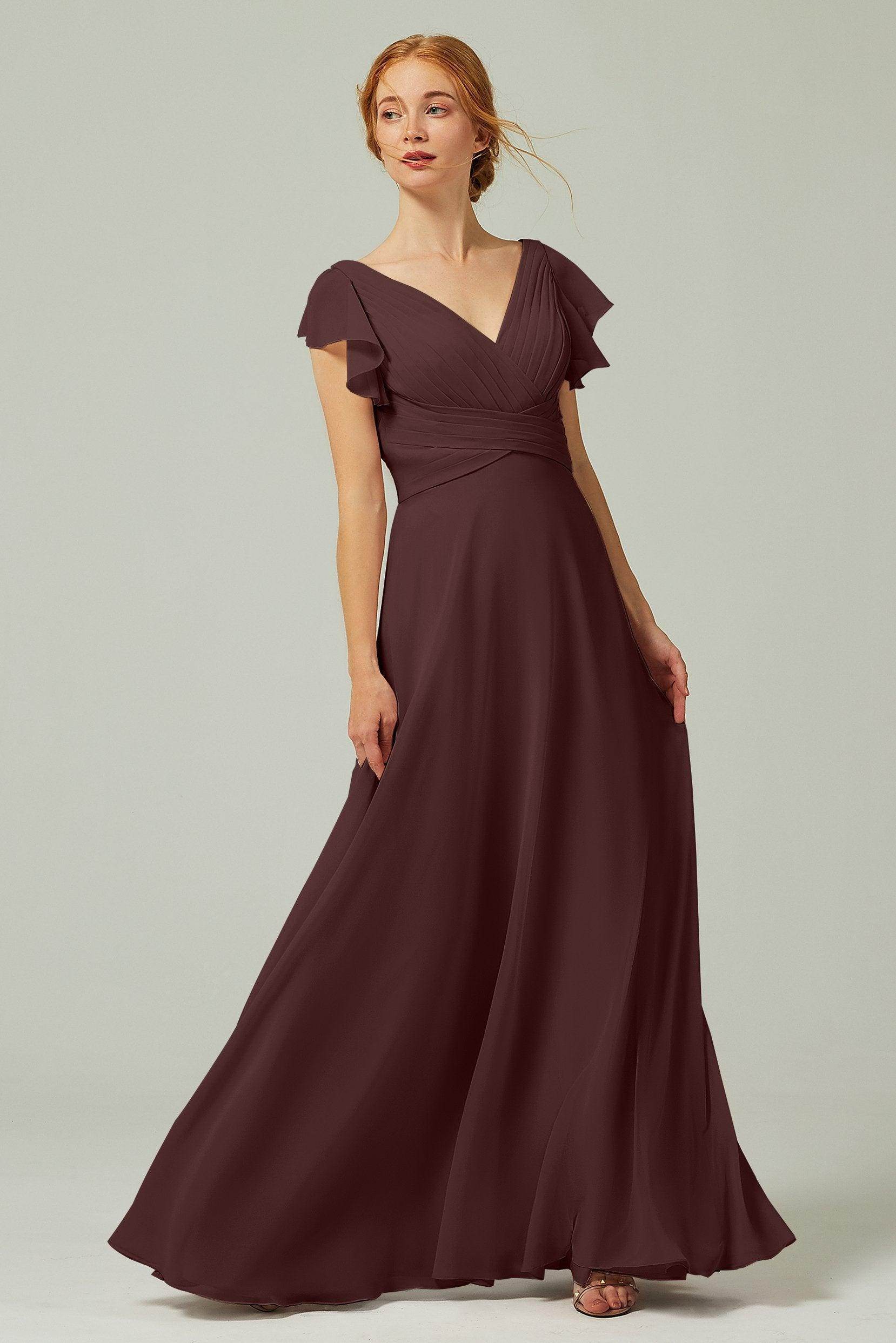A-Line Floor Length Chiffon Bridesmaid Dress CB0302PS - COCOMELODY